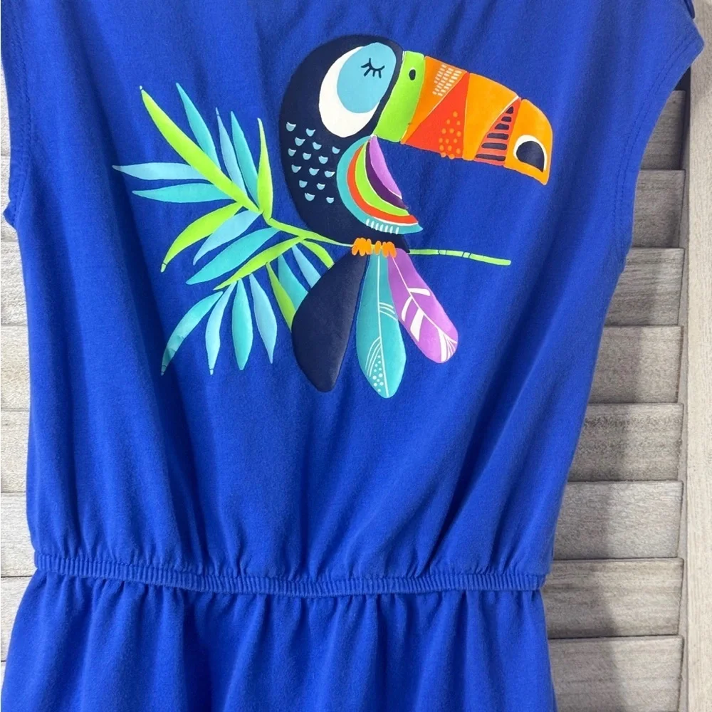 Lands End Blue Tropical Dress. Size 5/6. Tropical Vibrant Blue. Elastic Waist